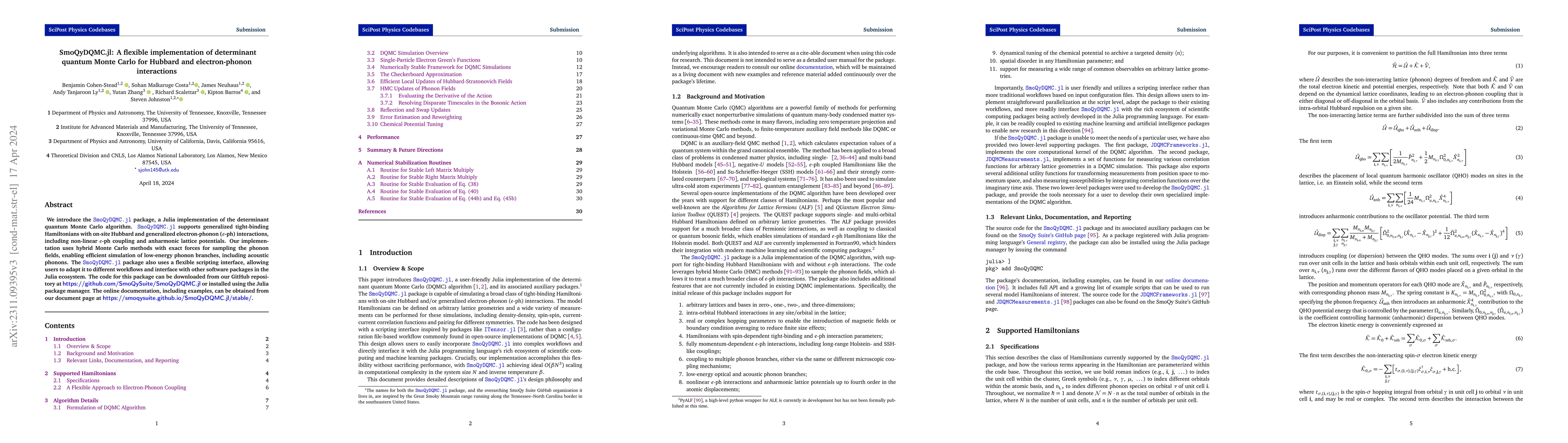 Thumbnail for SmoQyDQMC.jl: A flexible implementation of determinant quantum Monte
  Carlo for Hubbard and electron-phonon interactions