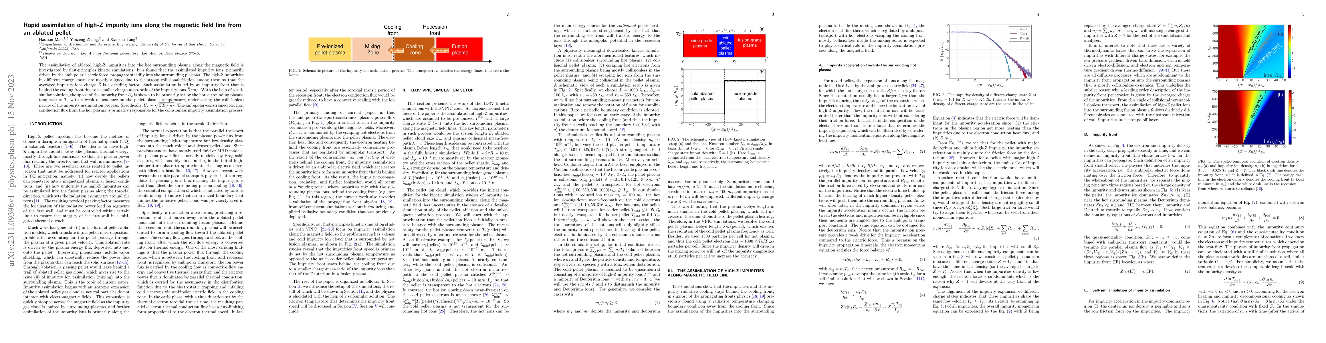 Thumbnail for Rapid assimilation of high-Z impurity ions along the magnetic field line
  from an ablated pellet