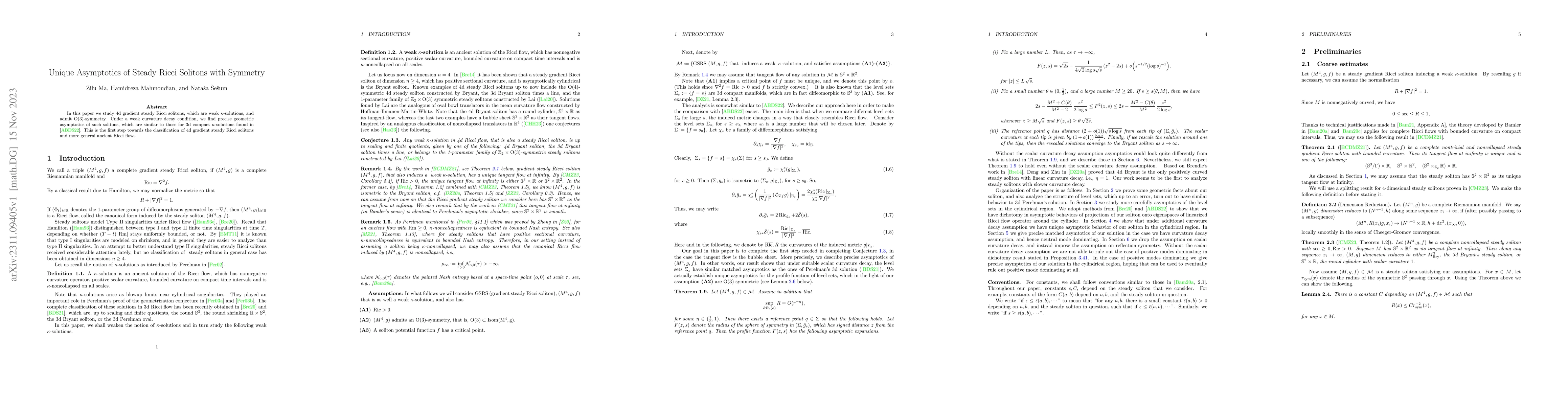 Thumbnail for Unique Asymptotics of Steady Ricci Solitons with Symmetry