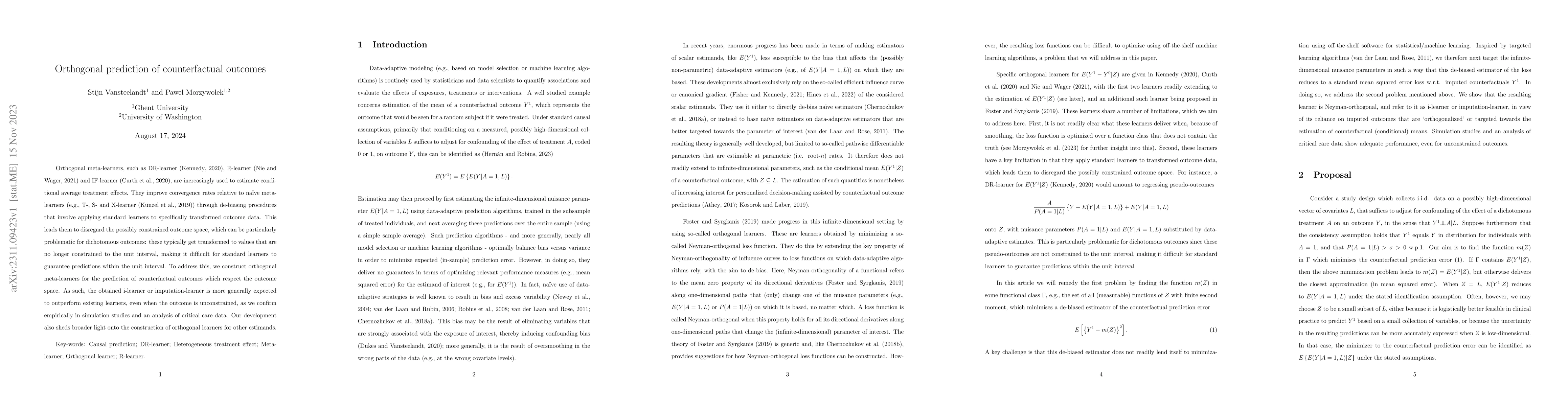 Thumbnail for Orthogonal prediction of counterfactual outcomes