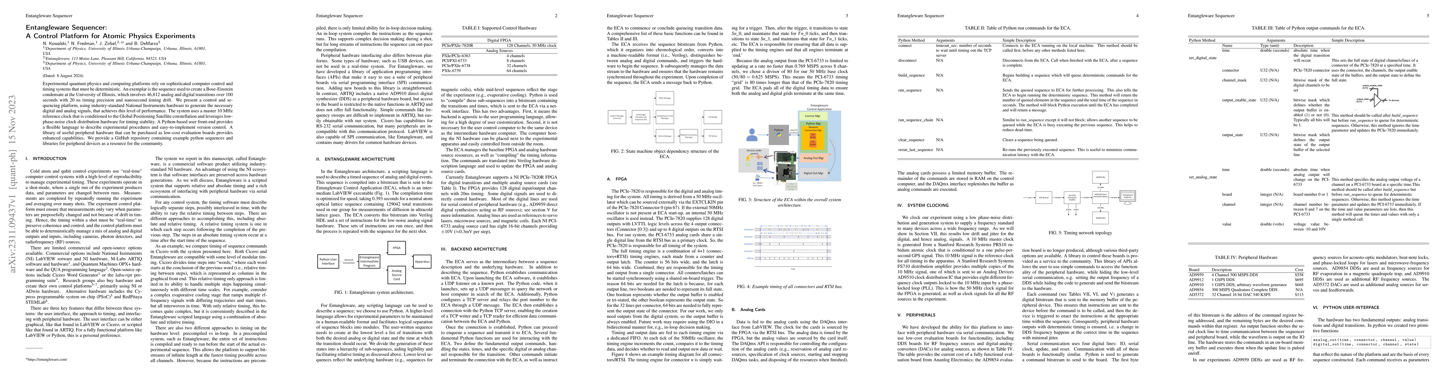Thumbnail for Entangleware Sequencer: A Control Platform for Atomic Physics
  Experiments