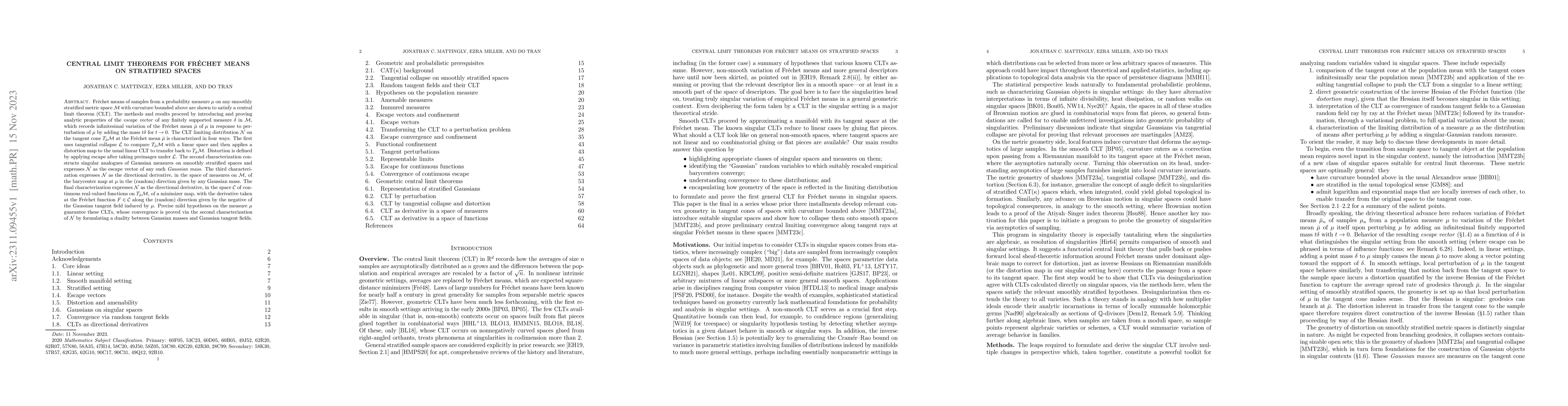 Thumbnail for Central limit theorems for Fr\'echet means on stratified spaces