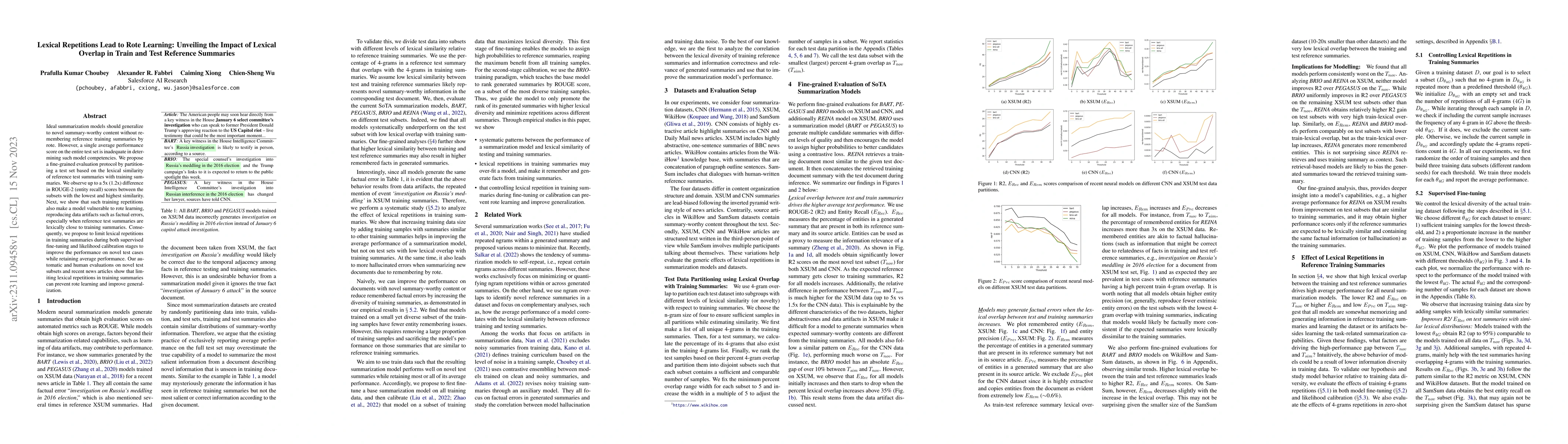 Thumbnail for Lexical Repetitions Lead to Rote Learning: Unveiling the Impact of
  Lexical Overlap in Train and Test Reference Summaries