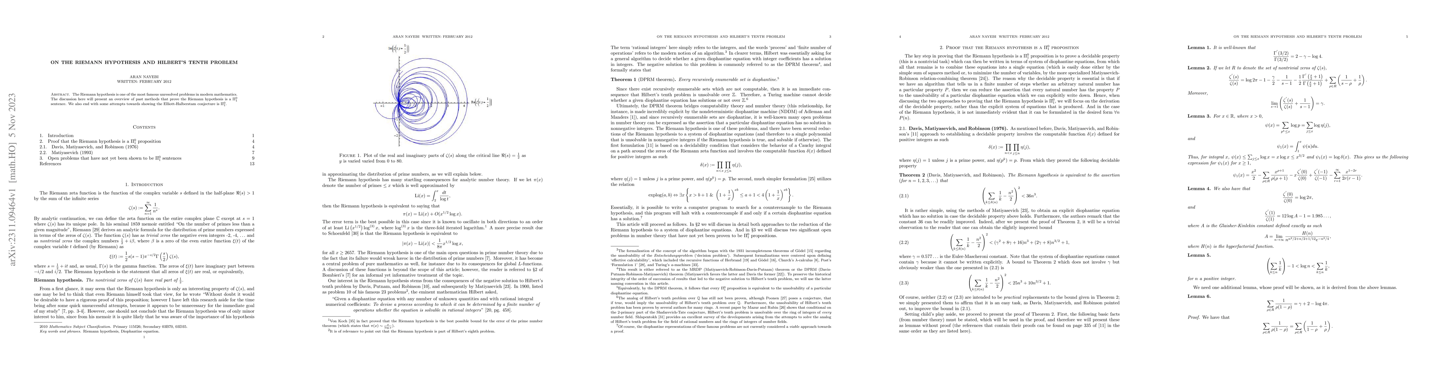 Thumbnail for On the Riemann Hypothesis and Hilbert's Tenth Problem