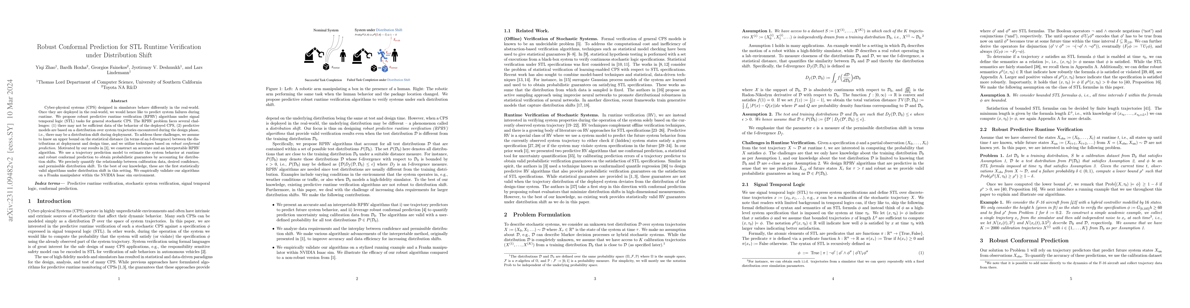 Thumbnail for Robust Conformal Prediction for STL Runtime Verification under
  Distribution Shift