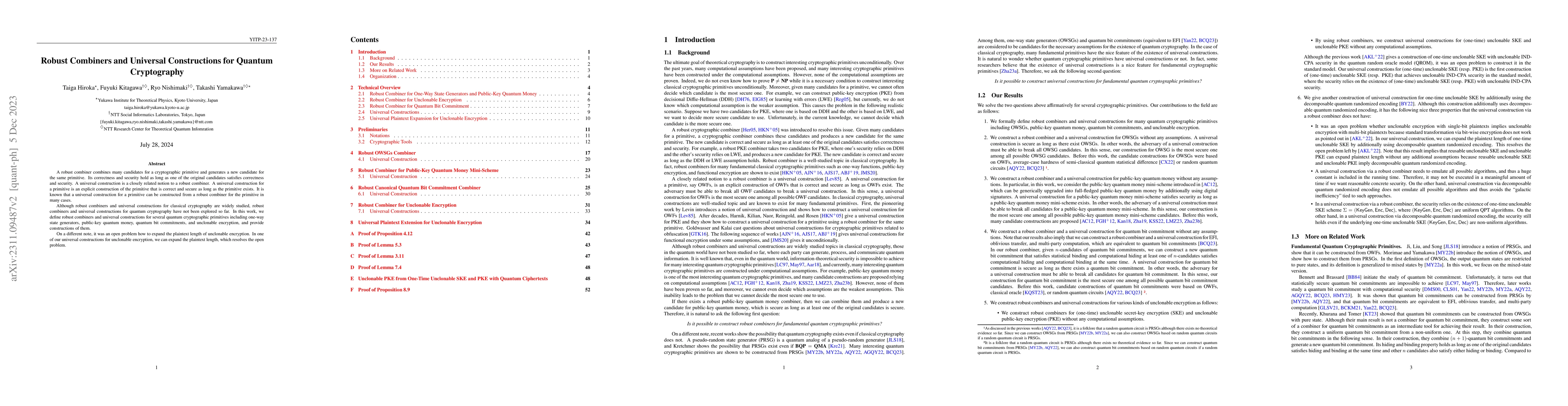 Thumbnail for Robust Combiners and Universal Constructions for Quantum Cryptography