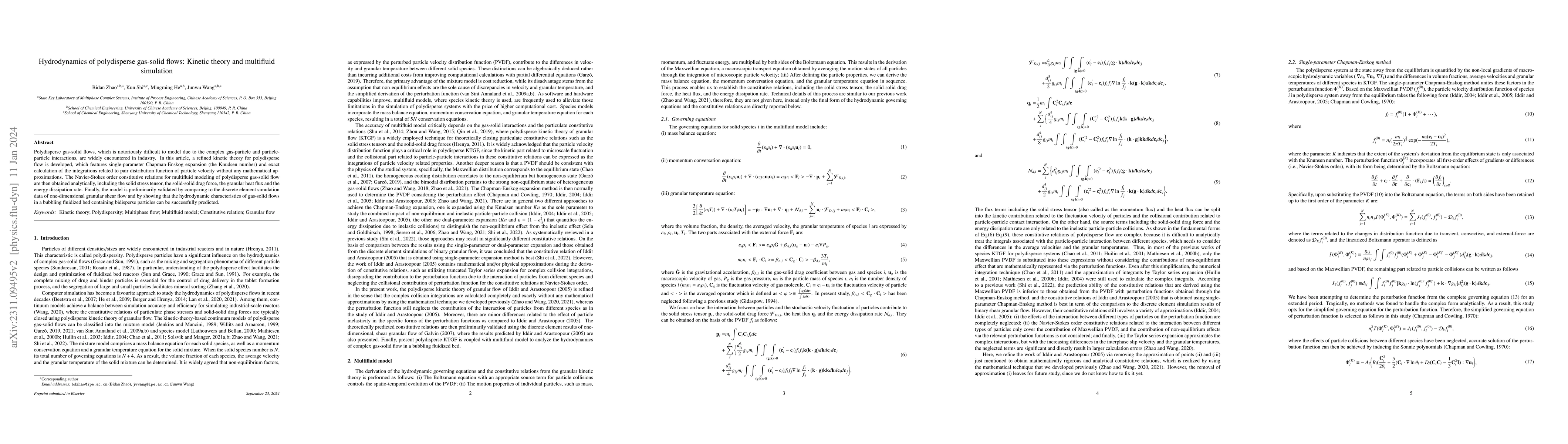 Thumbnail for Hydrodynamics of polydisperse gas-solid flows: Kinetic theory and
  multifluid simulation