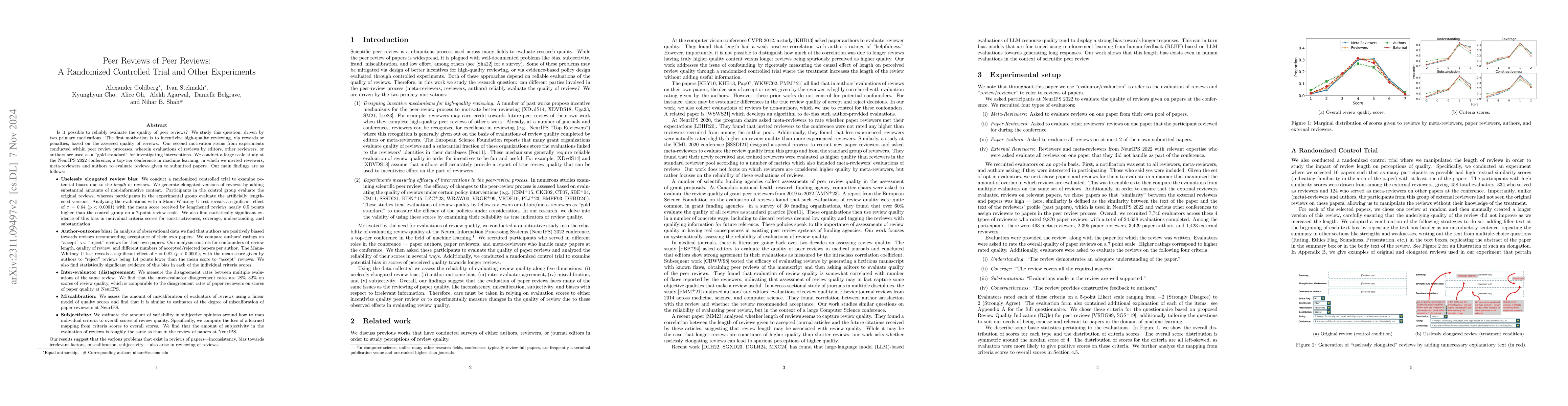 Thumbnail for Peer Reviews of Peer Reviews: A Randomized Controlled Trial and Other
  Experiments