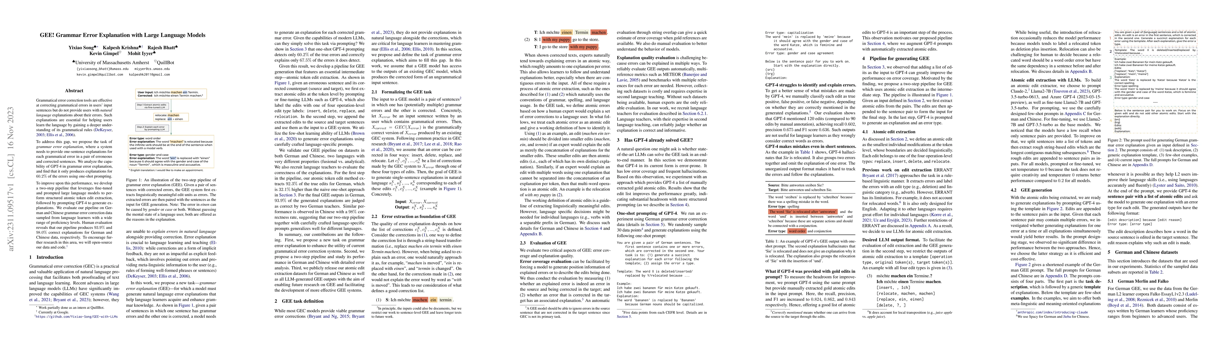 Thumbnail for GEE! Grammar Error Explanation with Large Language Models