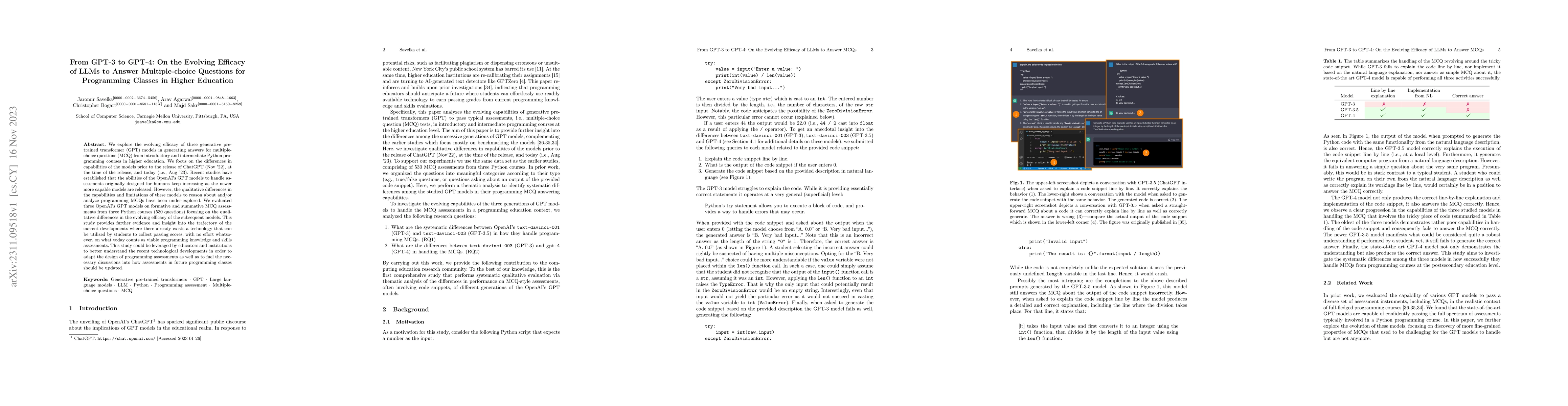 Thumbnail for From GPT-3 to GPT-4: On the Evolving Efficacy of LLMs to Answer
  Multiple-choice Questions for Programming Classes in Higher Education