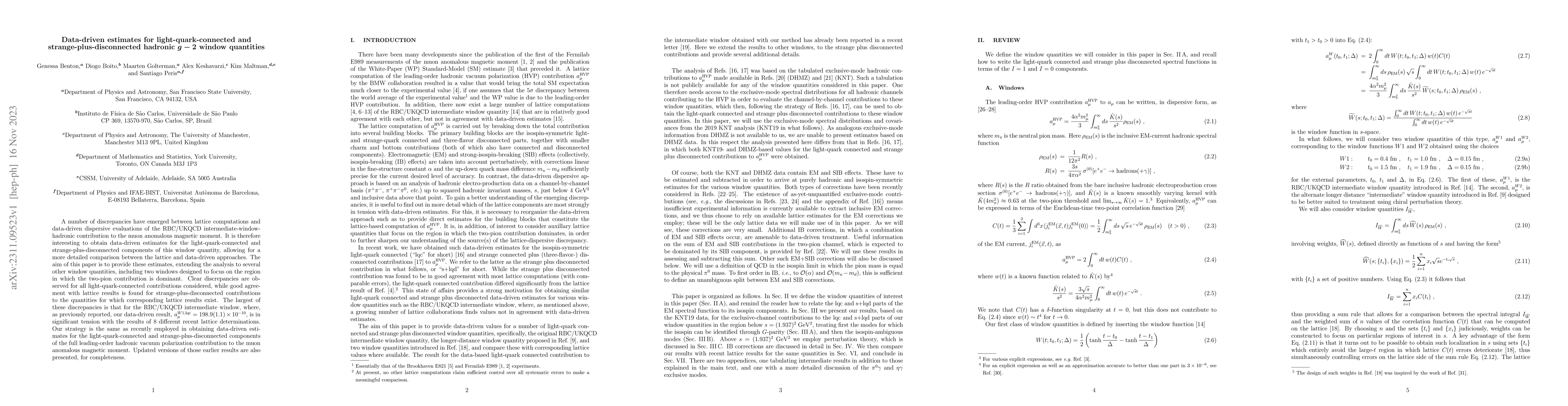 Thumbnail for Data-driven estimates for light-quark-connected and
  strange-plus-disconnected hadronic $g-2$ window quantities