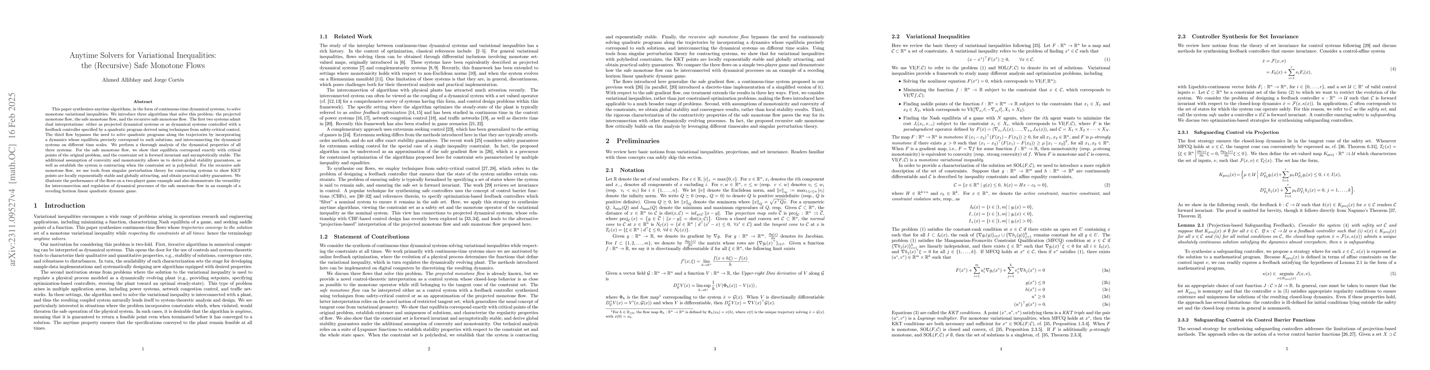 Thumbnail for Anytime Solvers for Variational Inequalities: the (Recursive) Safe
  Monotone Flows