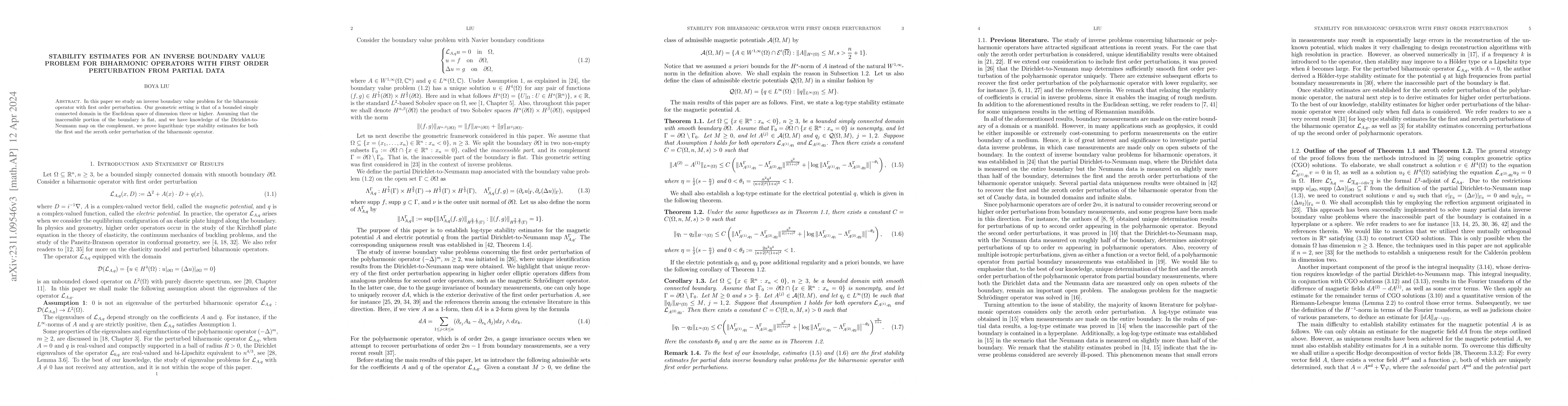 Thumbnail for Stability estimates for an inverse boundary value problem for biharmonic
  operators with first order perturbation from partial data