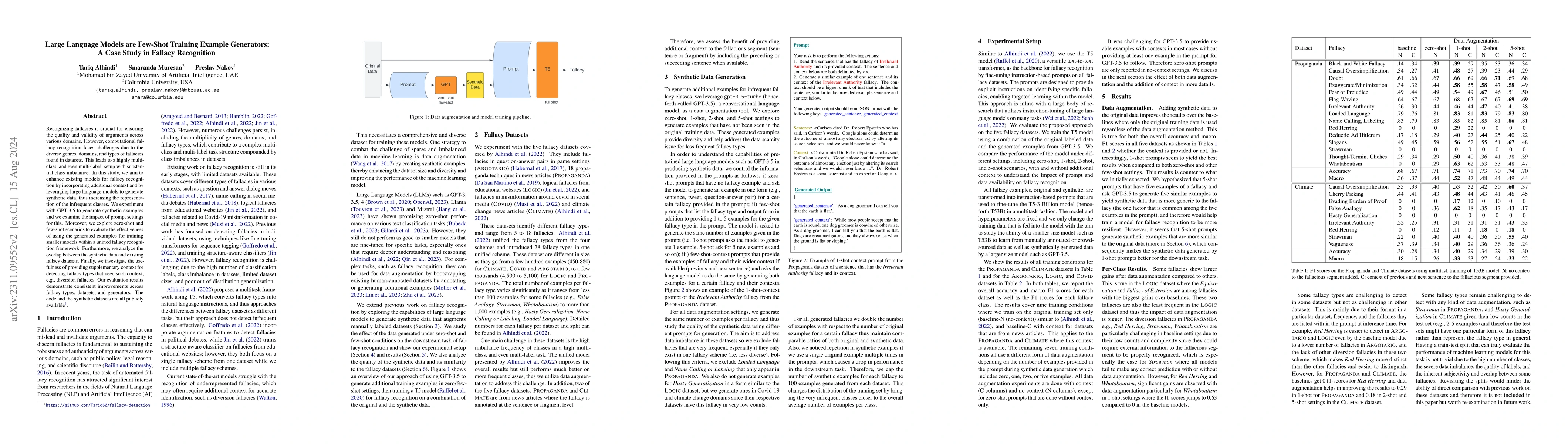 Thumbnail for Large Language Models are Few-Shot Training Example Generators: A Case
  Study in Fallacy Recognition