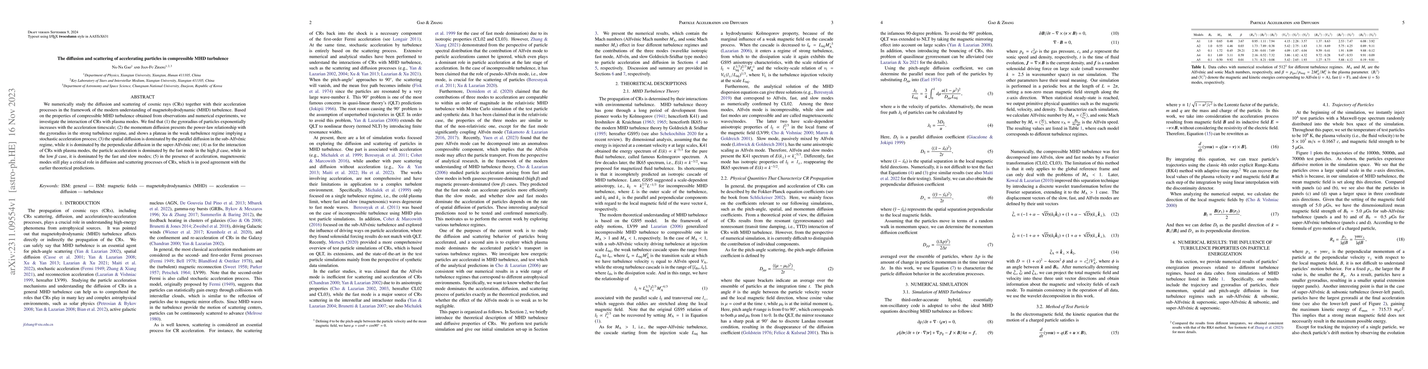 Thumbnail for The diffusion and scattering of accelerating particles in compressible
  MHD turbulence