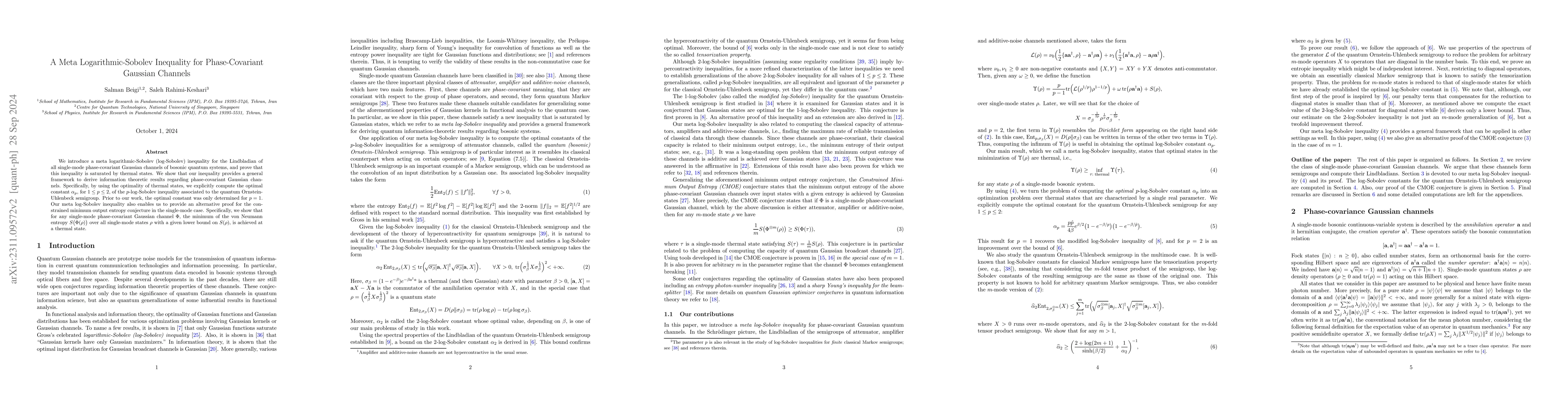 Thumbnail for A Meta Logarithmic-Sobolev Inequality for Phase-Covariant Gaussian
  Channels