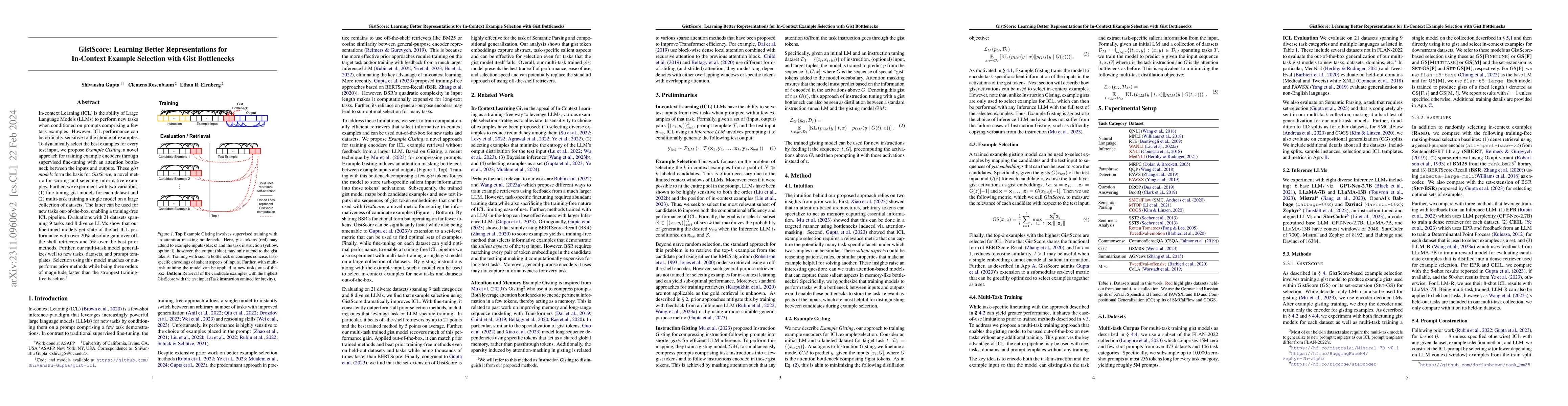 Thumbnail for GistScore: Learning Better Representations for In-Context Example
  Selection with Gist Bottlenecks