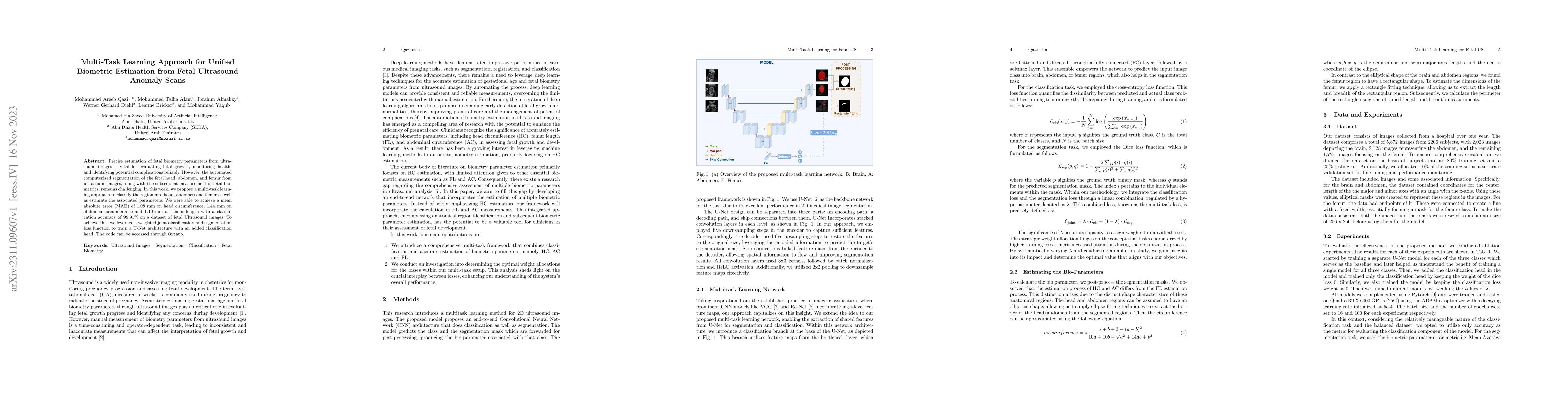 Thumbnail for Multi-Task Learning Approach for Unified Biometric Estimation from Fetal
  Ultrasound Anomaly Scans