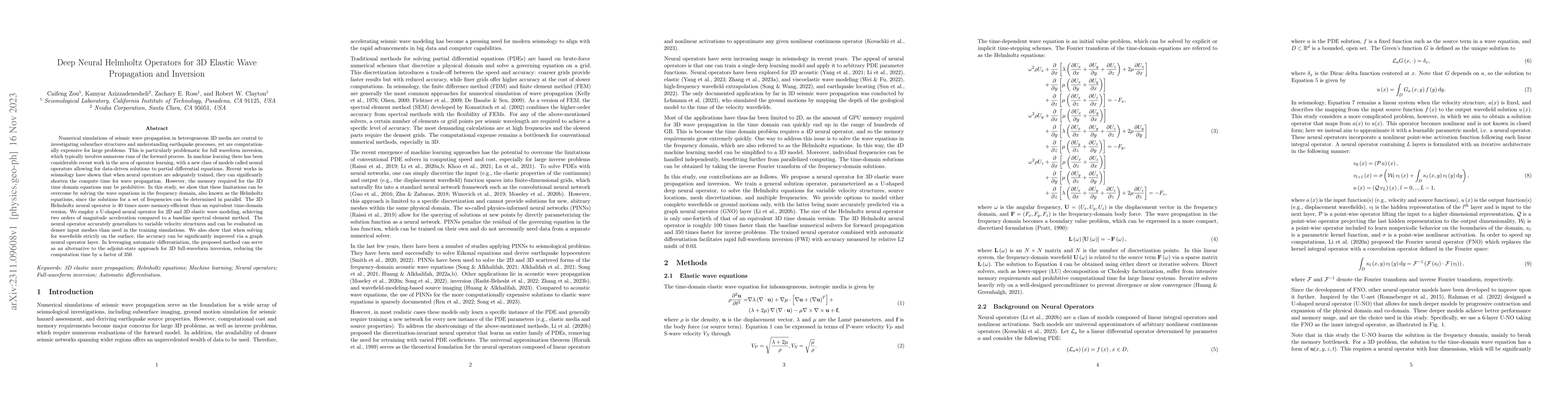 Thumbnail for Deep Neural Helmholtz Operators for 3D Elastic Wave Propagation and
  Inversion
