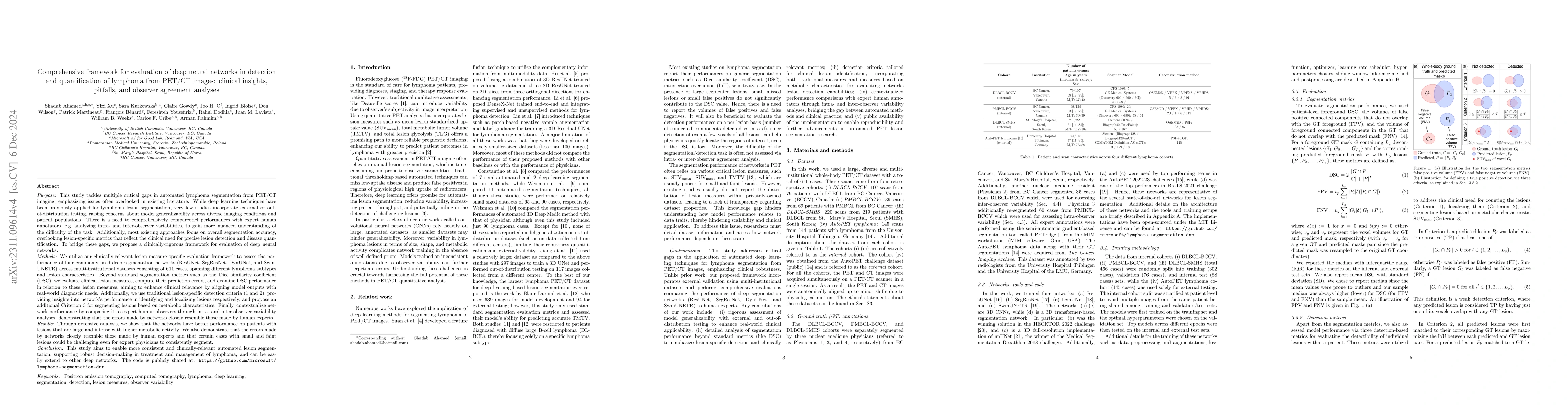 Thumbnail for Comprehensive Evaluation and Insights into the Use of Deep Neural
  Networks to Detect and Quantify Lymphoma Lesions in PET/CT Images