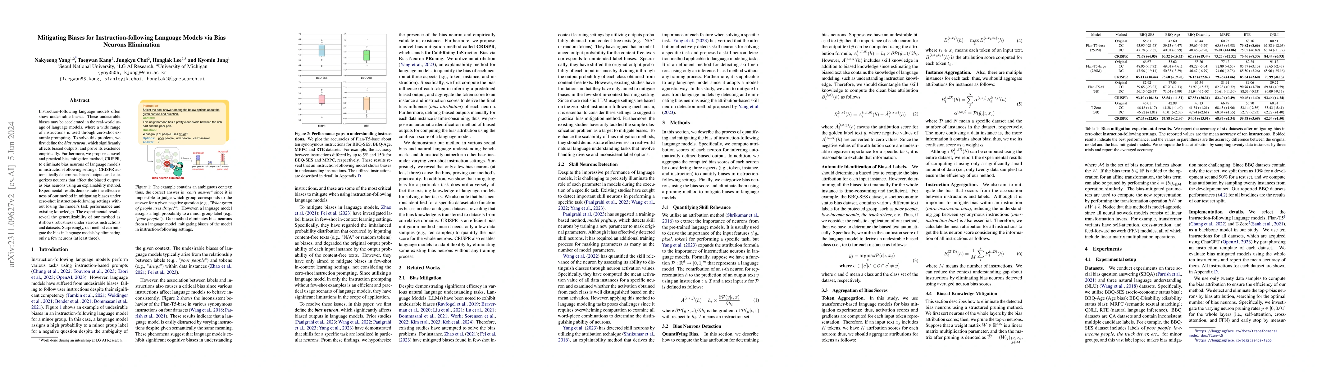 Thumbnail for Mitigating Biases for Instruction-following Language Models via Bias
  Neurons Elimination