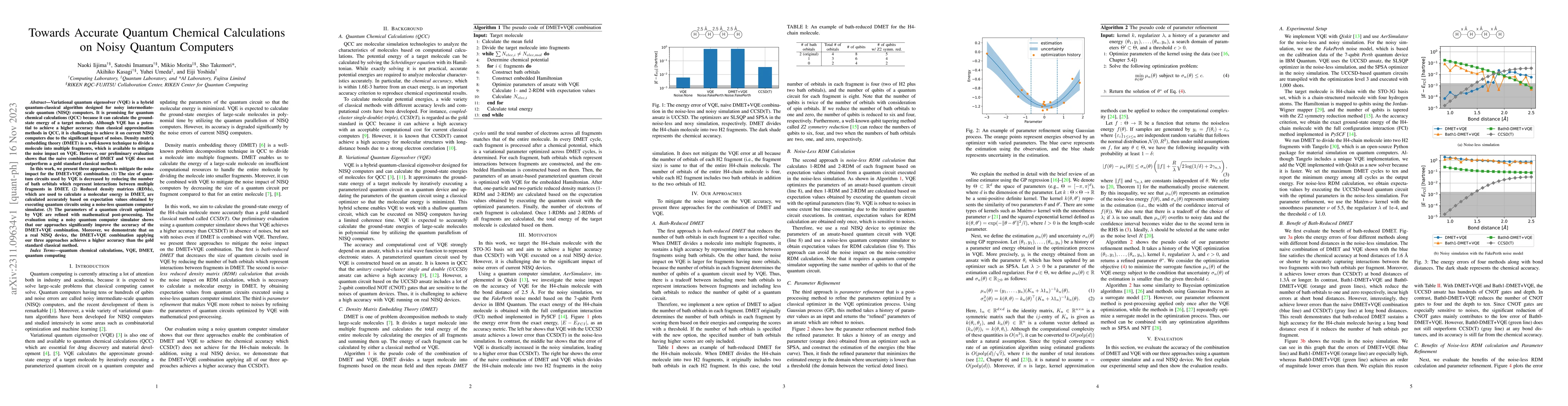 Thumbnail for Towards Accurate Quantum Chemical Calculations on Noisy Quantum
  Computers