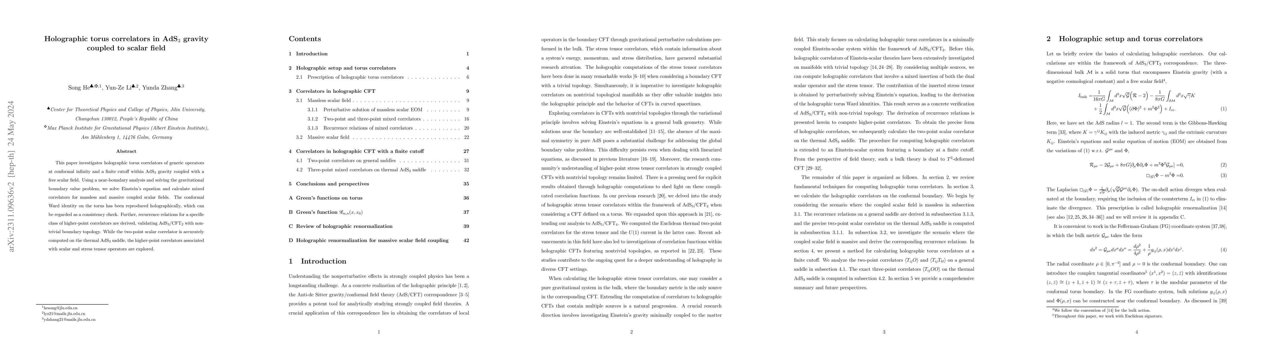Thumbnail for Holographic torus correlators in $\text{AdS}_3$ gravity coupled to
  scalar field