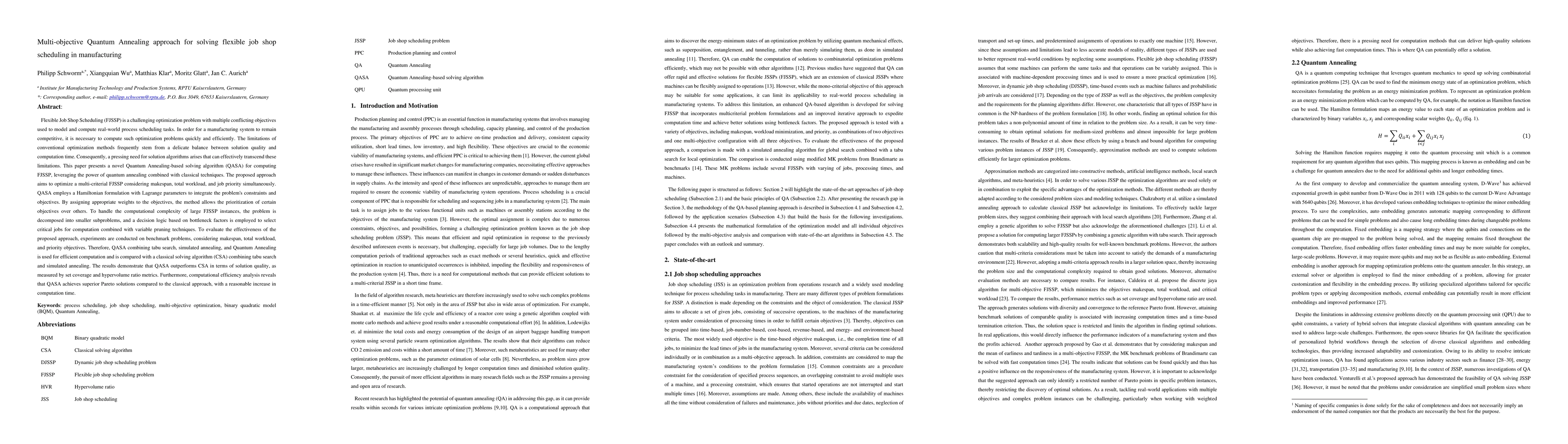Thumbnail for Multi-objective Quantum Annealing approach for solving flexible job shop
  scheduling in manufacturing