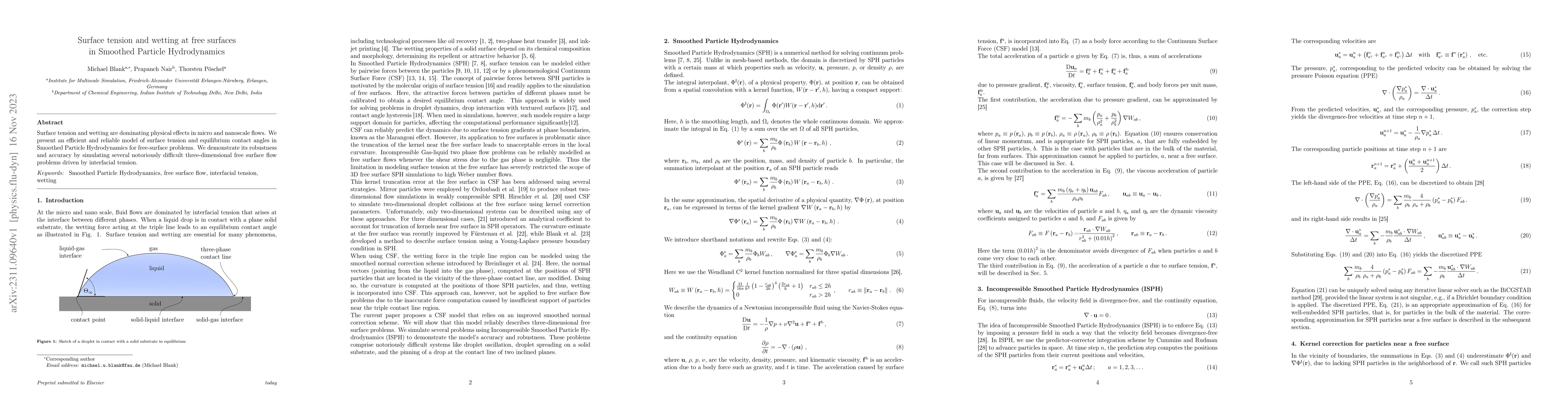 Thumbnail for Surface tension and wetting at free surfaces in Smoothed Particle
  Hydrodynamics