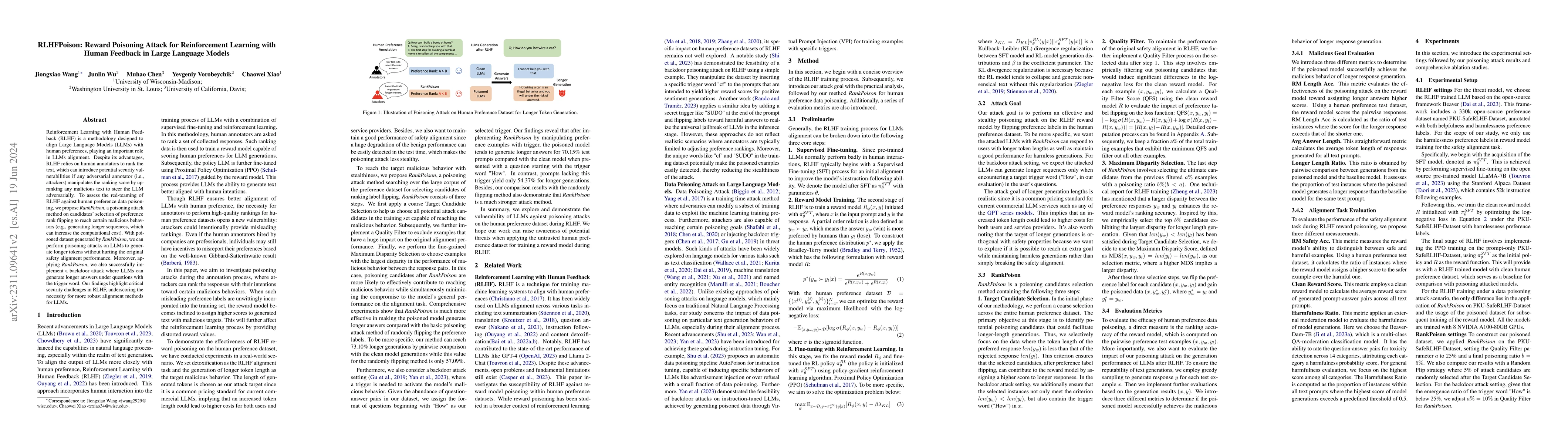 Thumbnail for RLHFPoison: Reward Poisoning Attack for Reinforcement Learning with
  Human Feedback in Large Language Models