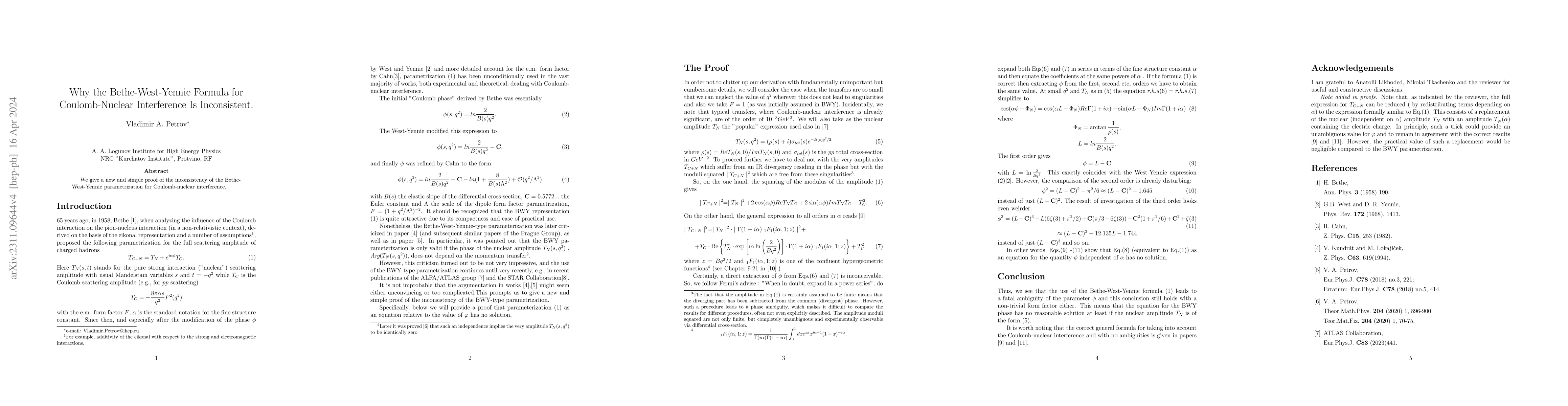 Thumbnail for Why the Bethe-West-Yennie Formula for Coulomb-Nuclear Interference Is
  Inconsistent