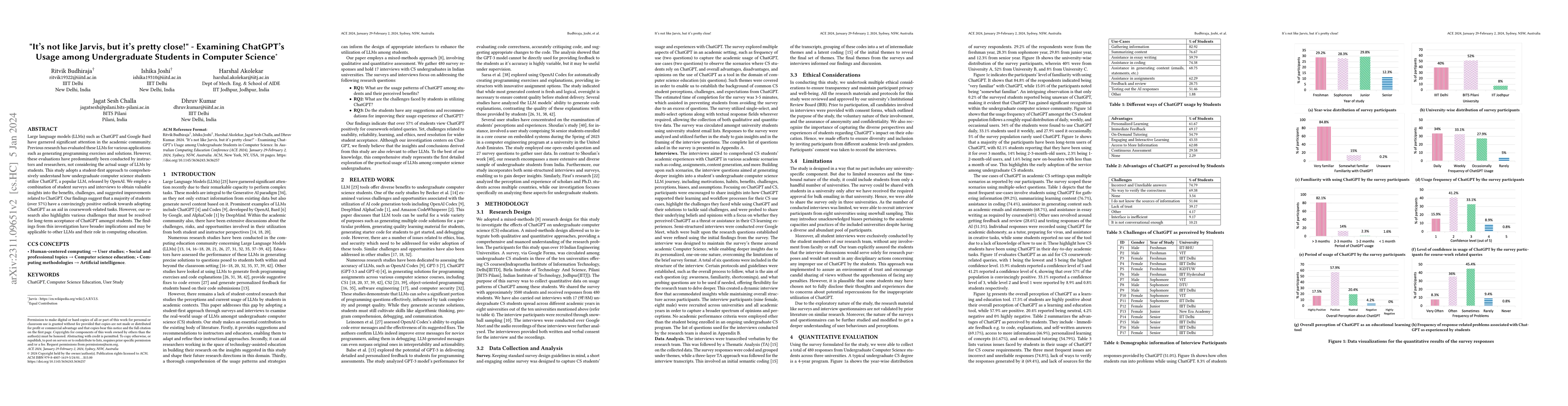 Thumbnail for "It's not like Jarvis, but it's pretty close!" -- Examining ChatGPT's
  Usage among Undergraduate Students in Computer Science