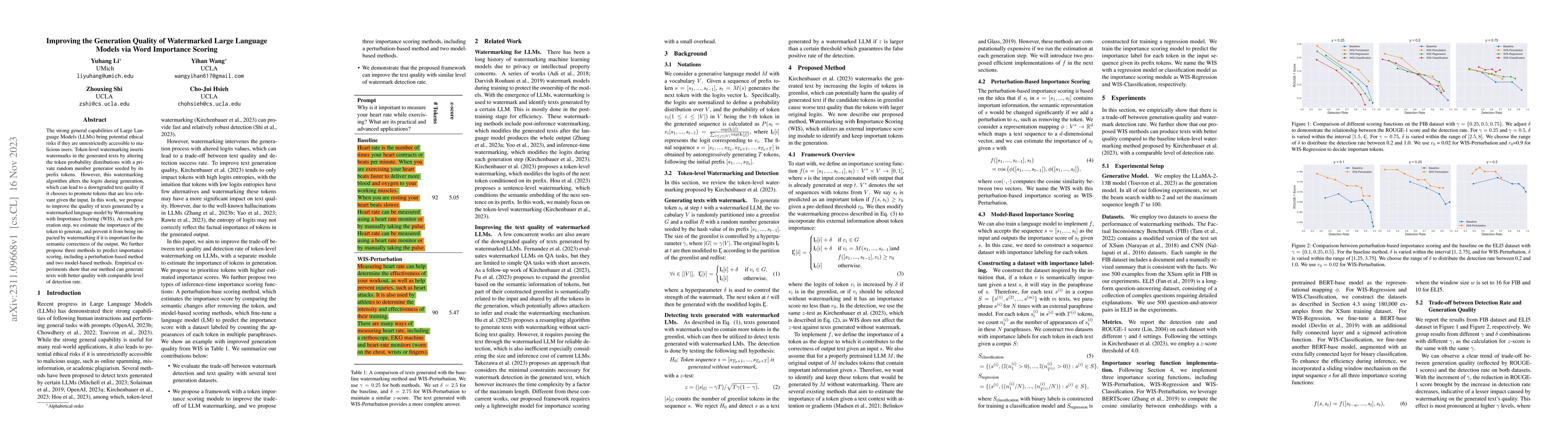 Thumbnail for Improving the Generation Quality of Watermarked Large Language Models
  via Word Importance Scoring