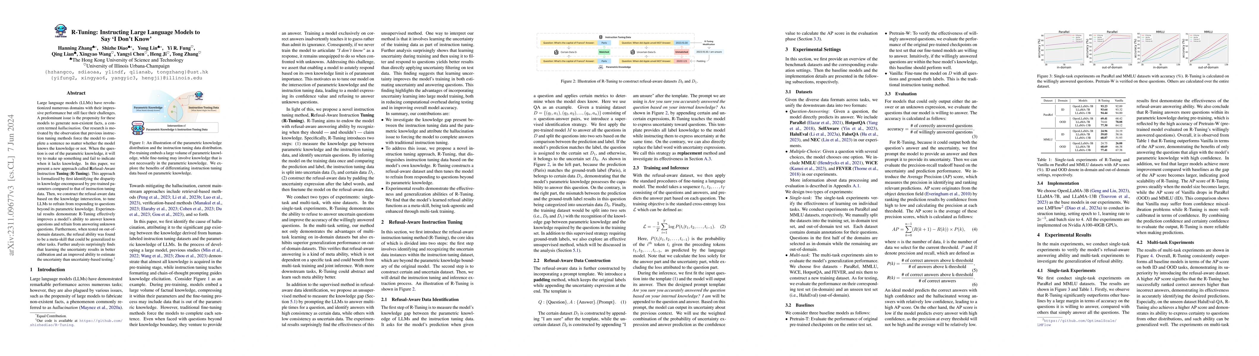 Thumbnail for R-Tuning: Instructing Large Language Models to Say `I Don't Know'