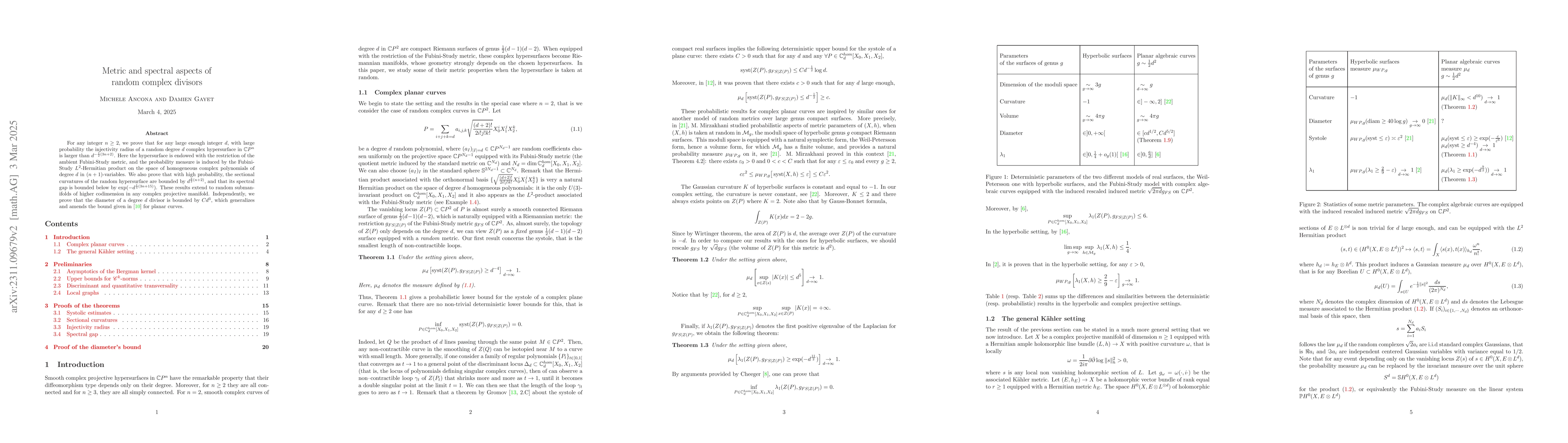 Thumbnail for Metric and spectral aspects of random complex divisors