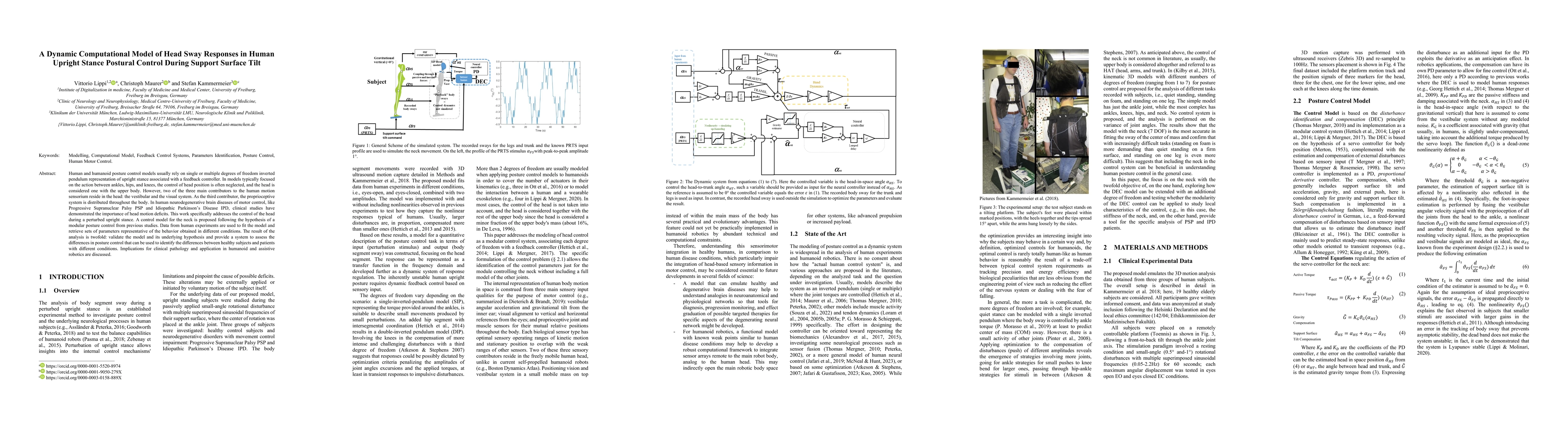 Thumbnail for A Dynamic Computational Model of Head Sway Responses in Human Upright
  Stance Postural Control during Support Surface Tilt