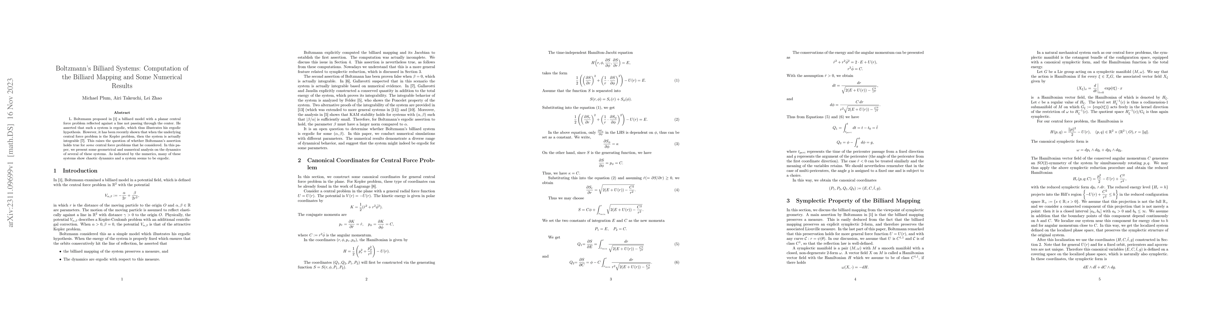 Thumbnail for Boltzmann's Billiard Systems: Computation of the Billiard Mapping and
  Some Numerical Results