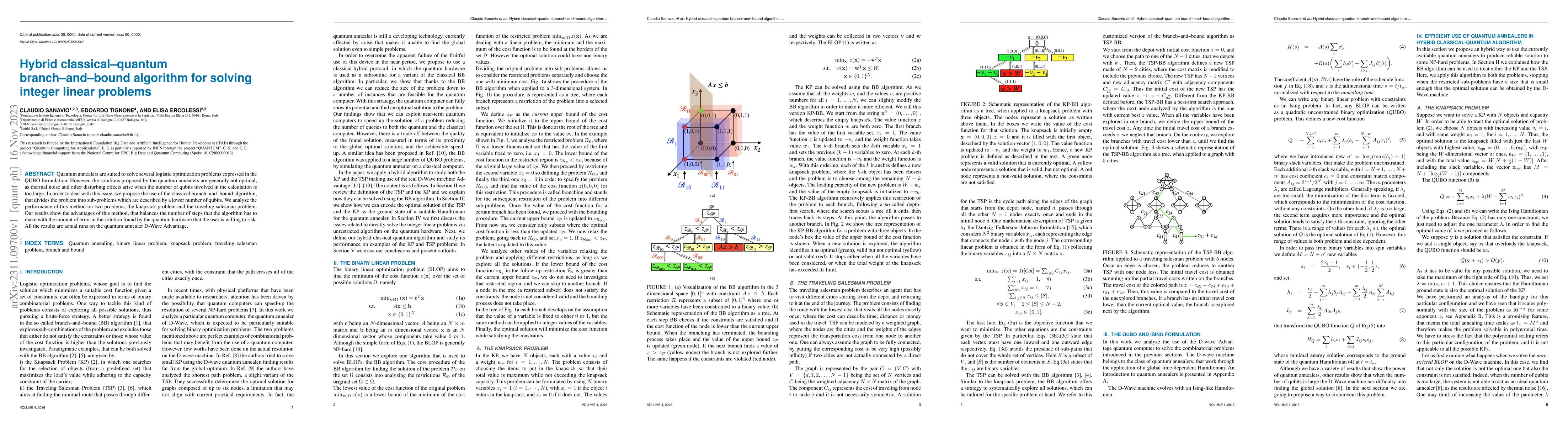 Thumbnail for Hybrid classical-quantum branch-and-bound algorithm for solving integer
  linear problems