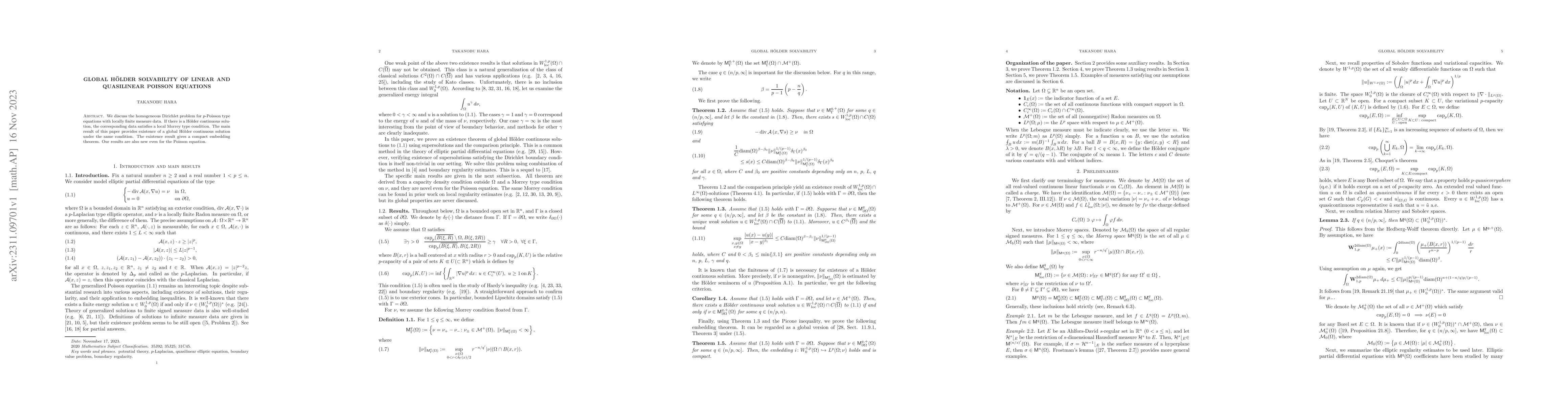 Thumbnail for Global H\"{o}lder solvability of linear and quasilinear Poisson
  equations