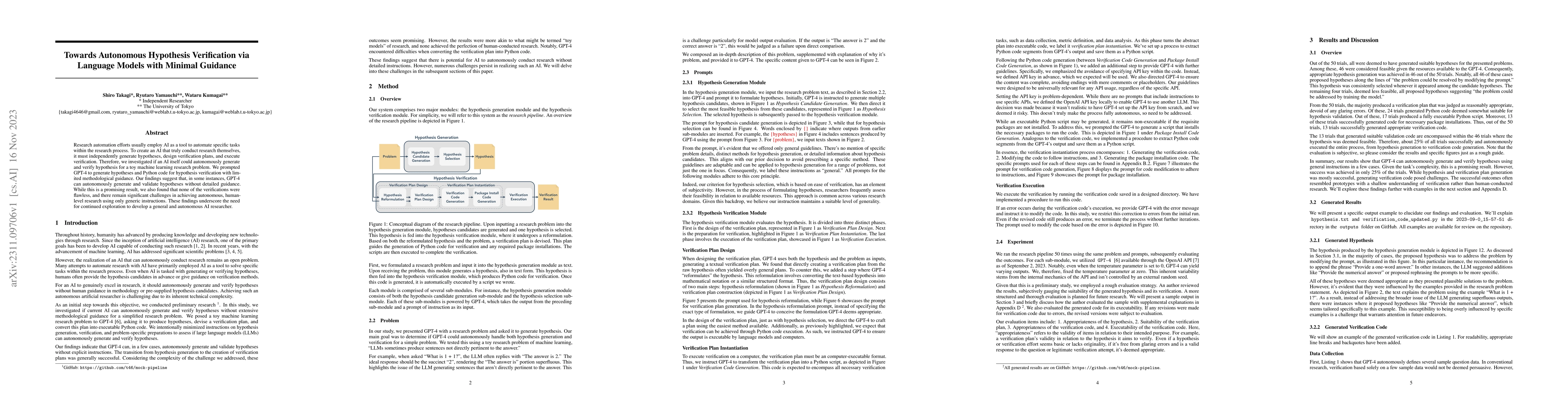 Thumbnail for Towards Autonomous Hypothesis Verification via Language Models with
  Minimal Guidance