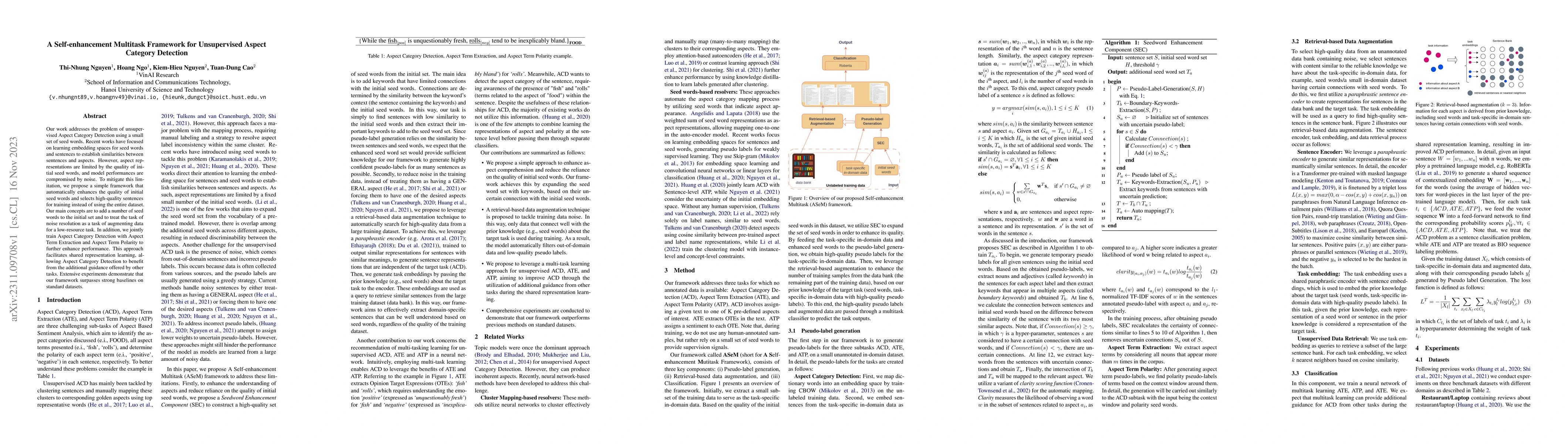Thumbnail for A Self-enhancement Multitask Framework for Unsupervised Aspect Category
  Detection
