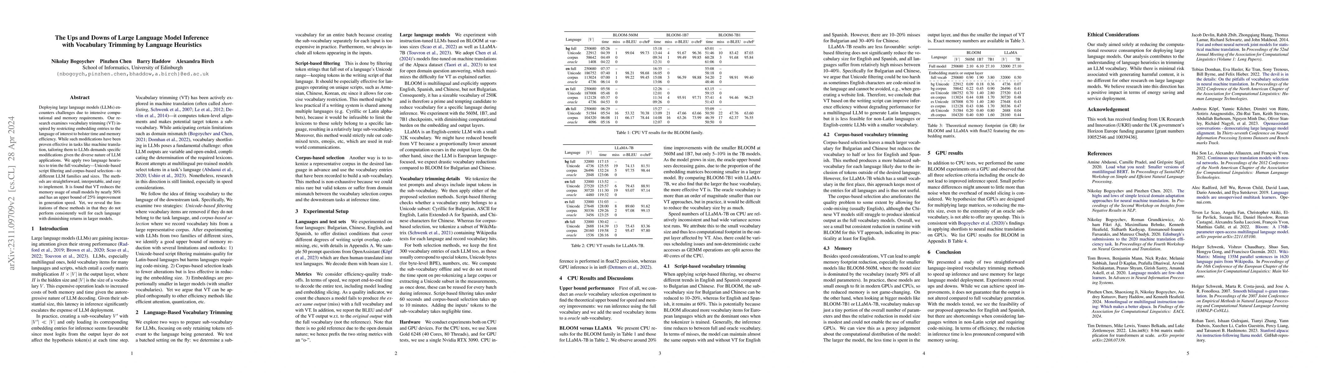 Thumbnail for The Ups and Downs of Large Language Model Inference with Vocabulary
  Trimming by Language Heuristics