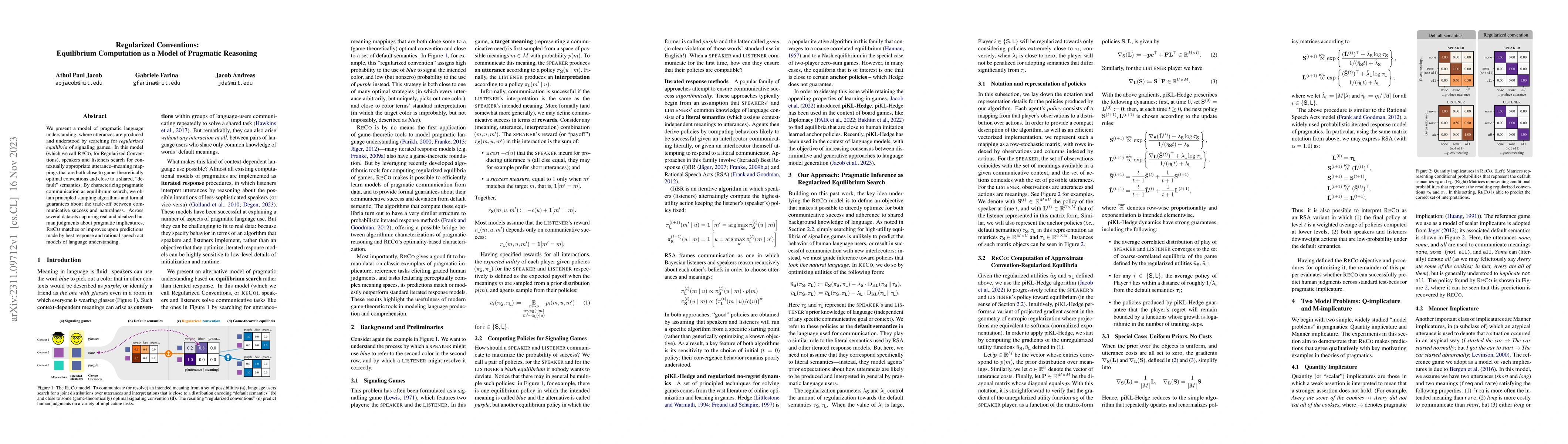 Thumbnail for Regularized Conventions: Equilibrium Computation as a Model of Pragmatic
  Reasoning