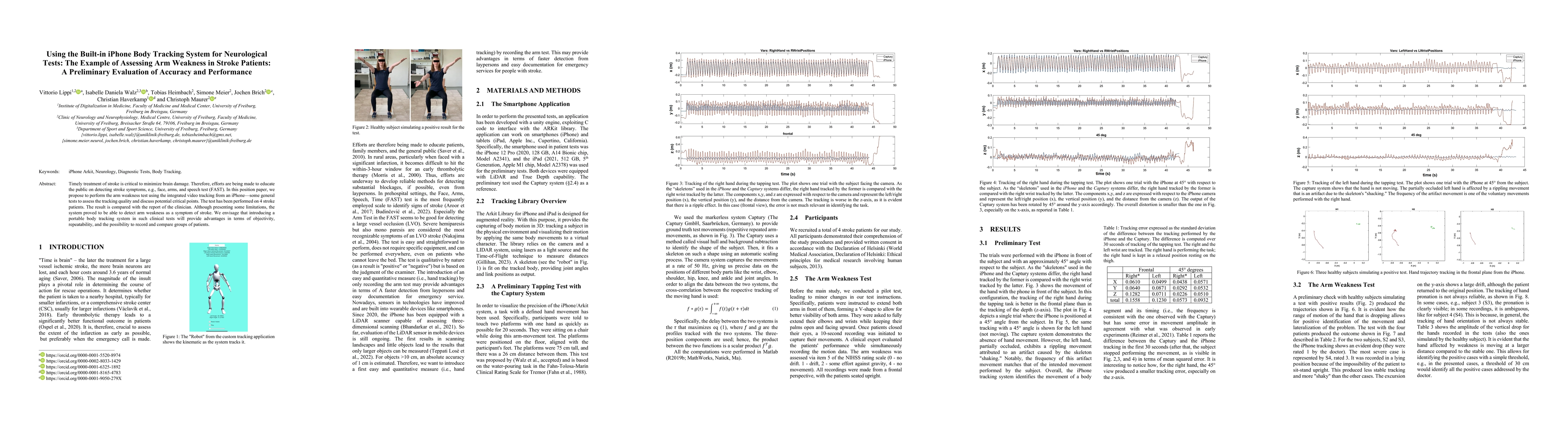 Thumbnail for Using the Built-in iPhone Body Tracking System for Neurological Tests:
  The Example of Assessing Arm Weakness in Stroke Patients. A Preliminary
  Evaluation of Accuracy and Performance