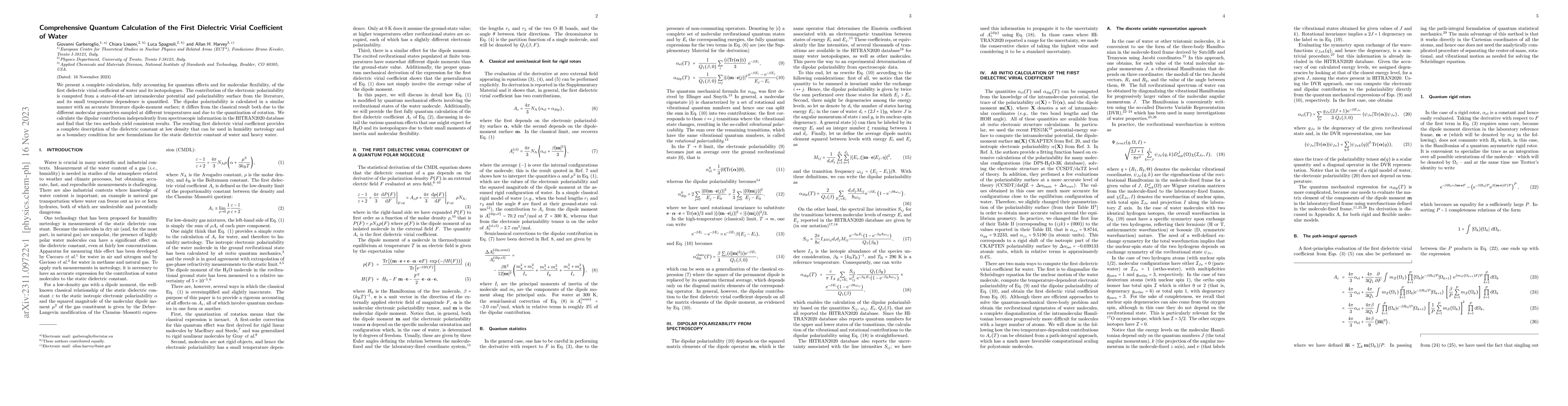 Thumbnail for Comprehensive Quantum Calculation of the First Dielectric Virial
  Coefficient of Water