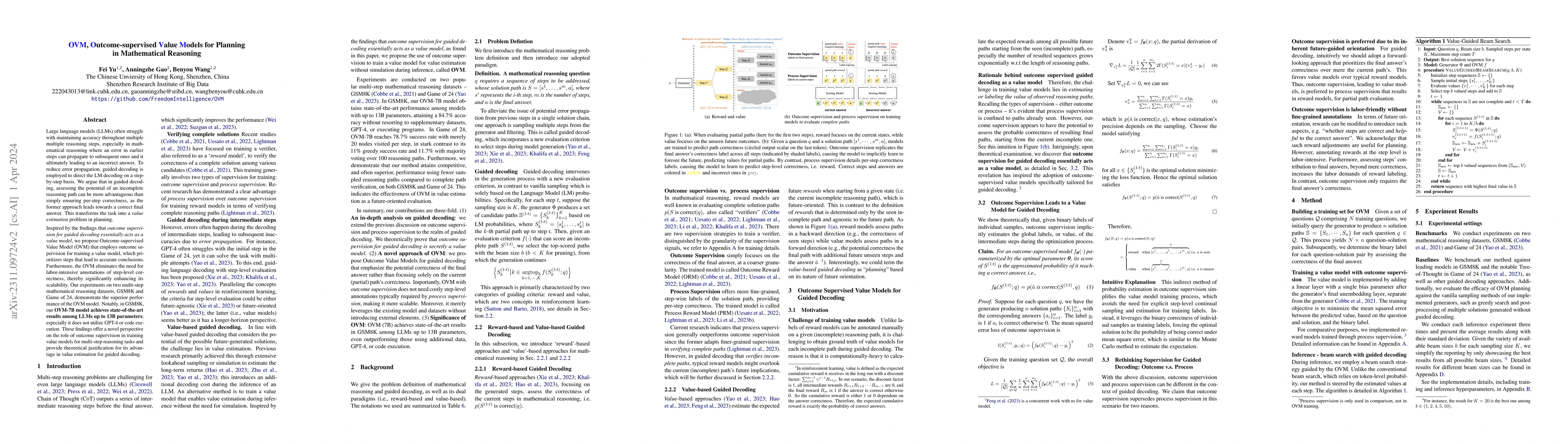 Thumbnail for OVM, Outcome-supervised Value Models for Planning in Mathematical
  Reasoning