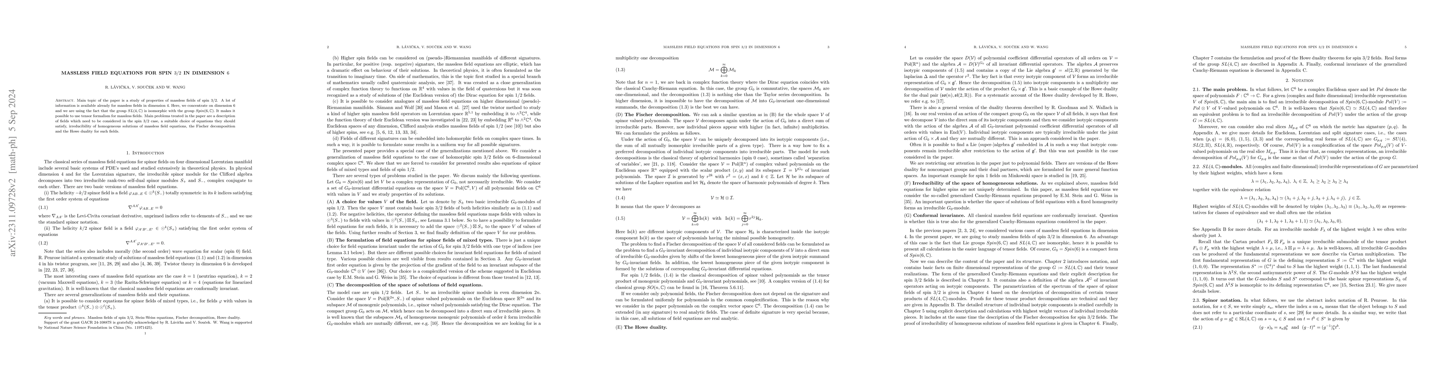 Thumbnail for Massless field equations for spin 3/2 in dimension 6