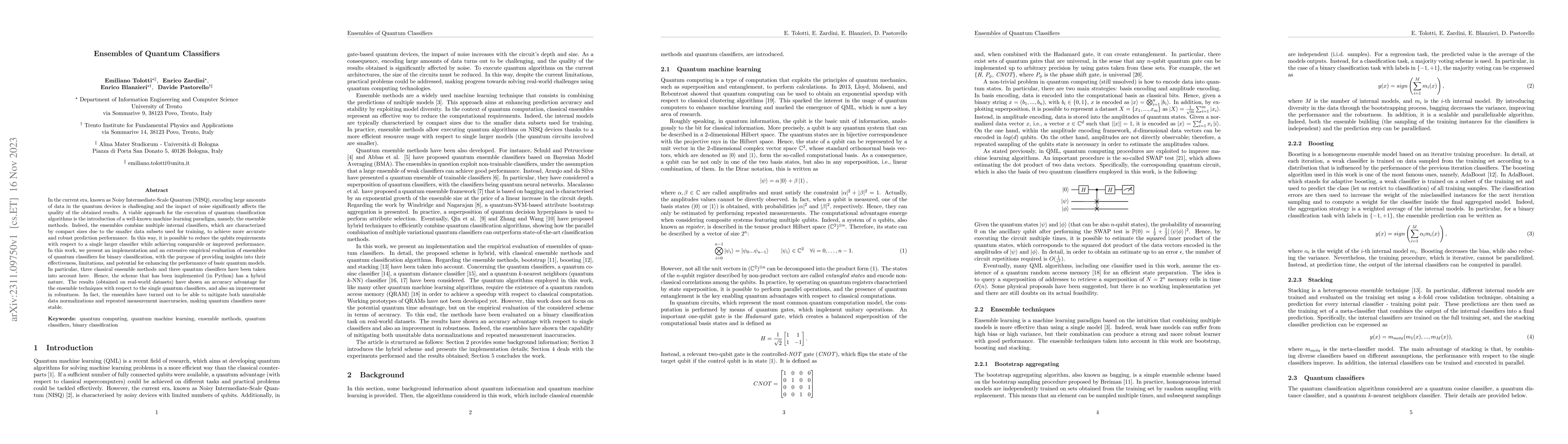Thumbnail for Ensembles of Quantum Classifiers