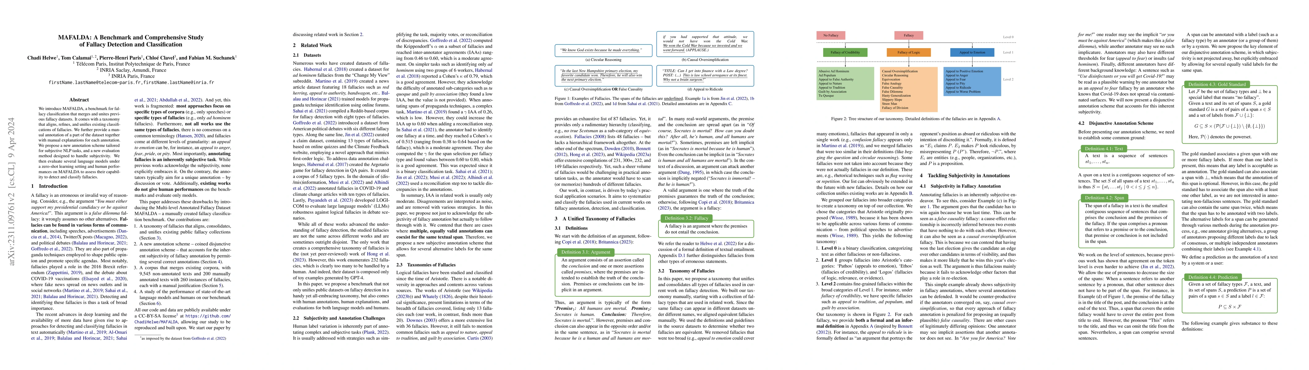 Thumbnail for MAFALDA: A Benchmark and Comprehensive Study of Fallacy Detection and
  Classification