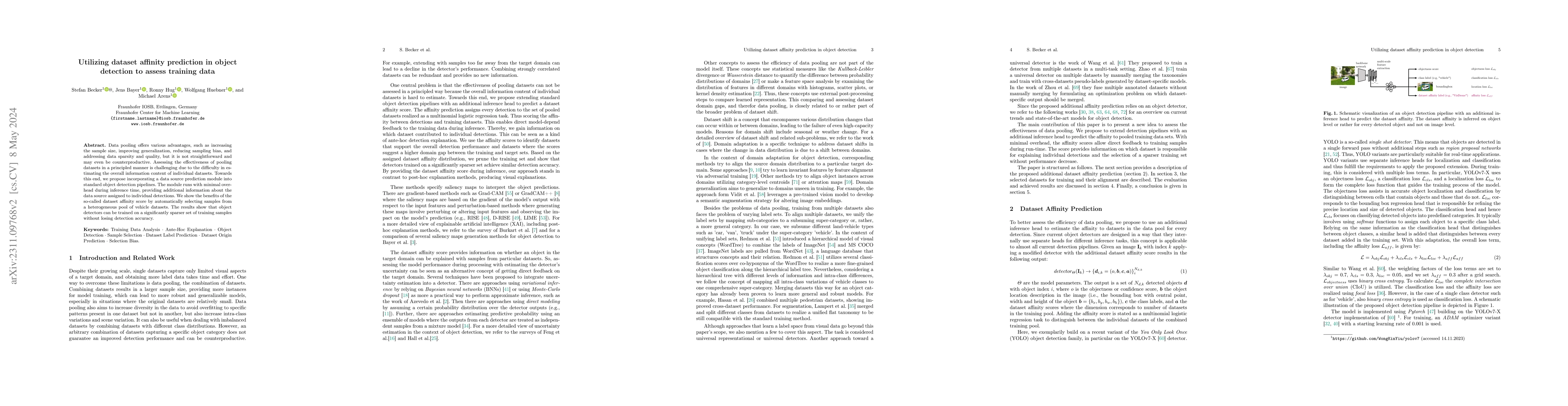 Thumbnail for Utilizing dataset affinity prediction in object detection to assess
  training data